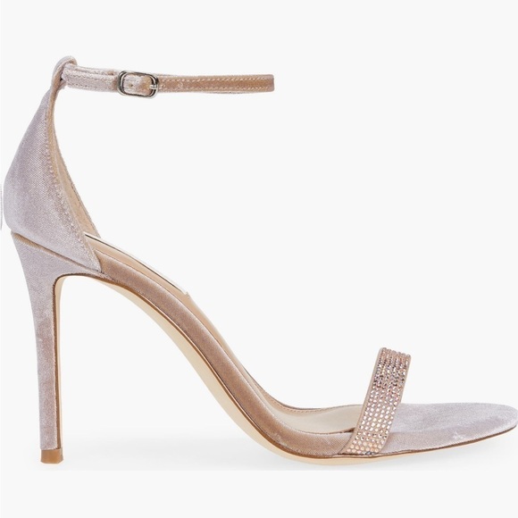 New Steve Madden Tecy Rhinestone Embellished Stiletto Sandal in Blush Velour - Picture 3 of 12